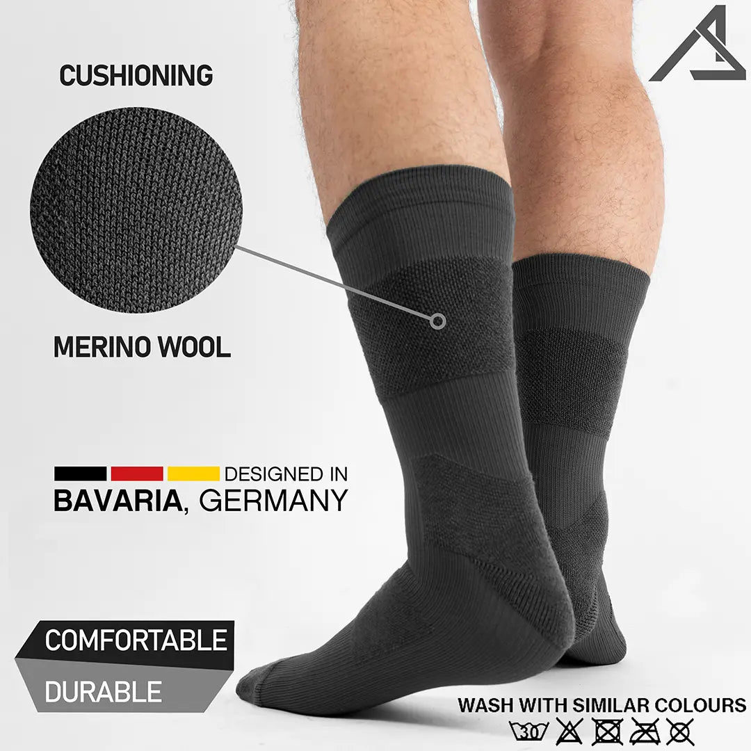 ACE Schakal Socken - 3 Paar taktische Strümpfe mit Merino-Wolle & Antiblasen-Polster - Wandern & Trekking